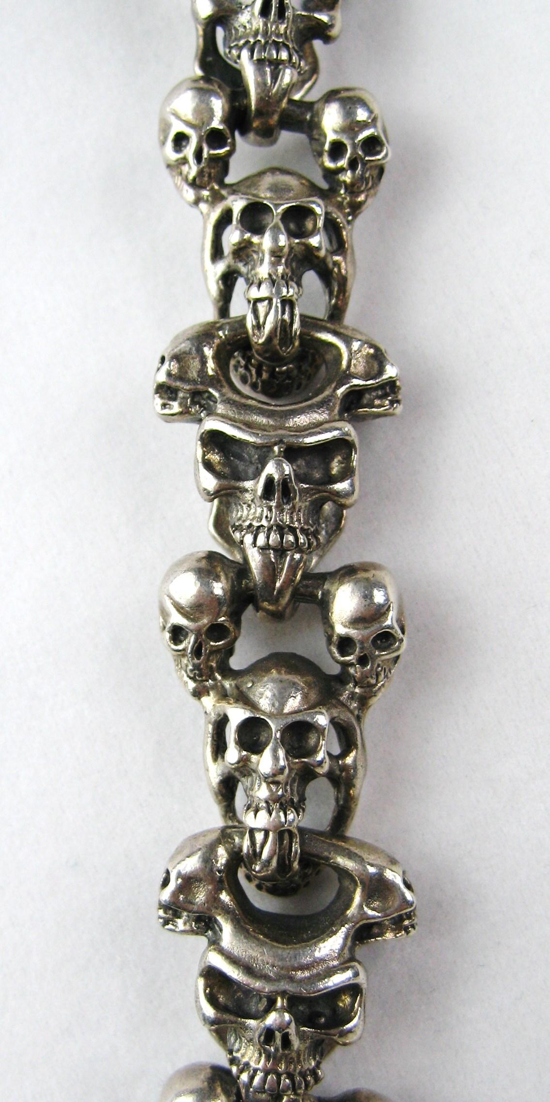 Sterling Silver Skull Necklace & Bracelet set Articulated   For Sale 1