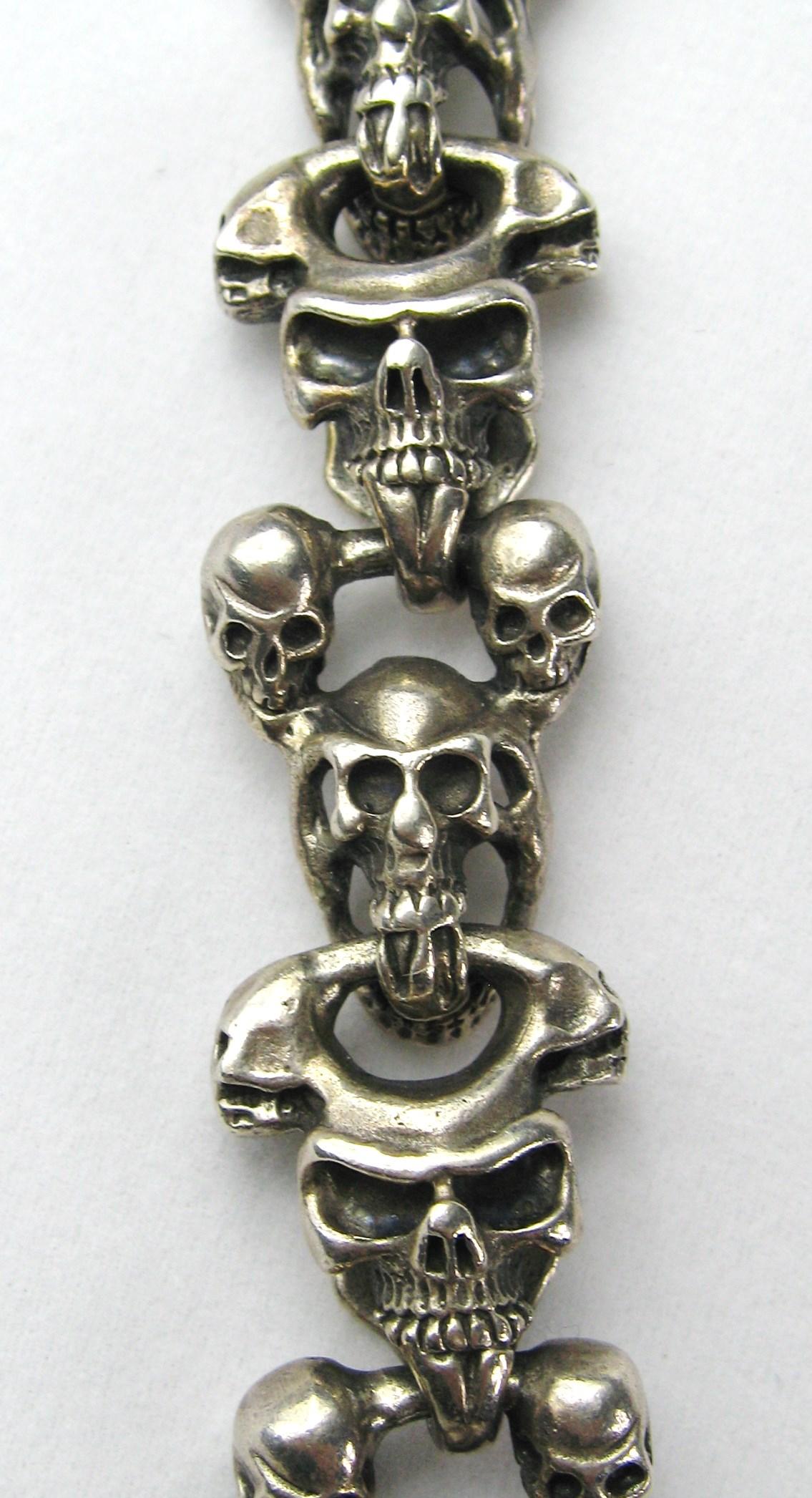 Sterling Silver Skull Necklace & Bracelet set Articulated   For Sale 2