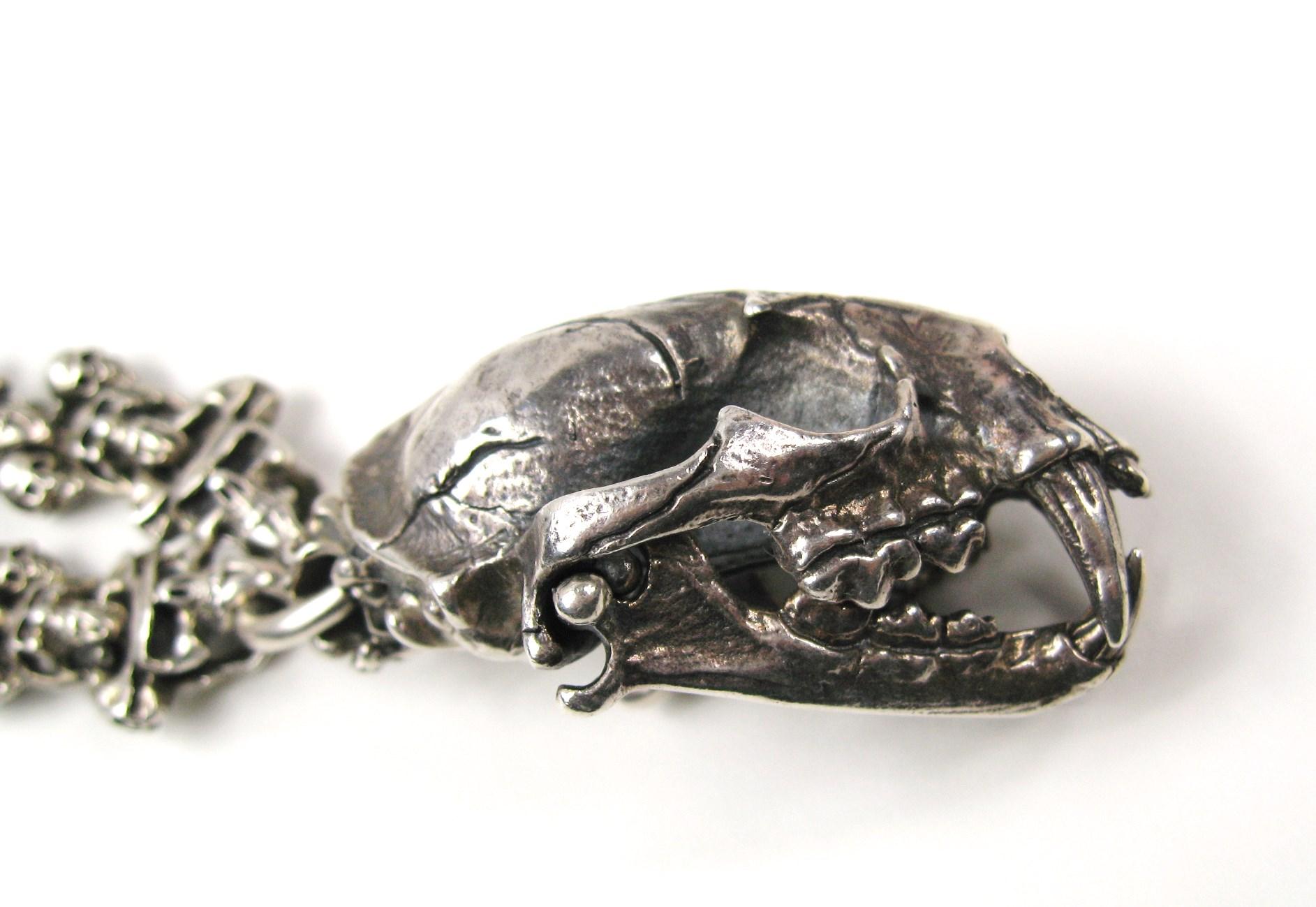 Sterling Silver Skull Necklace & Bracelet set Articulated   For Sale 3