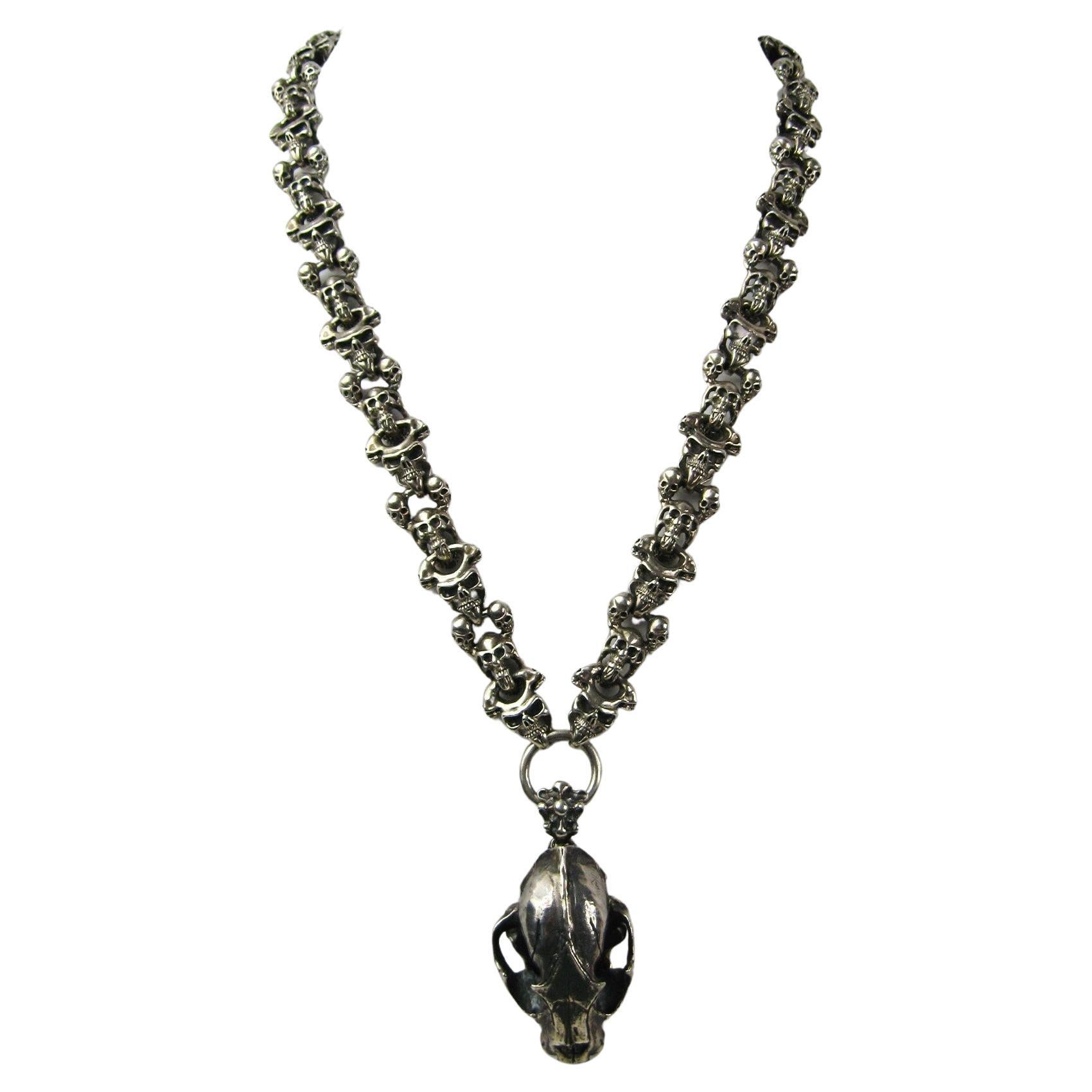 Sterling Silver Skull Necklace & Bracelet set Articulated   For Sale