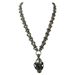 Sterling Silver Skull Necklace & Bracelet set Articulated