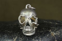 Sterling Silver Skull Pendant with Heart and Star Eyes