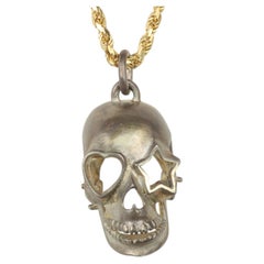 Sterling Silver Skull Pendant with Heart and Star Eyes
