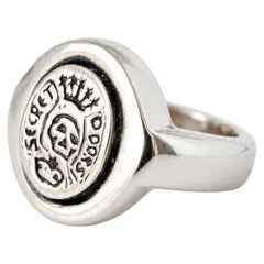 Sterling Silver Skull Signet Ring Crown Crest Memento Mori J Dauphin
