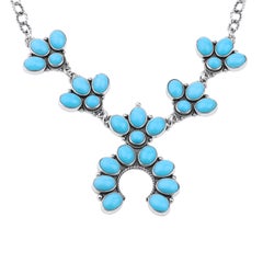 Sterling Silver Sleeping Beauty Turquoise Cluster Naja Necklace