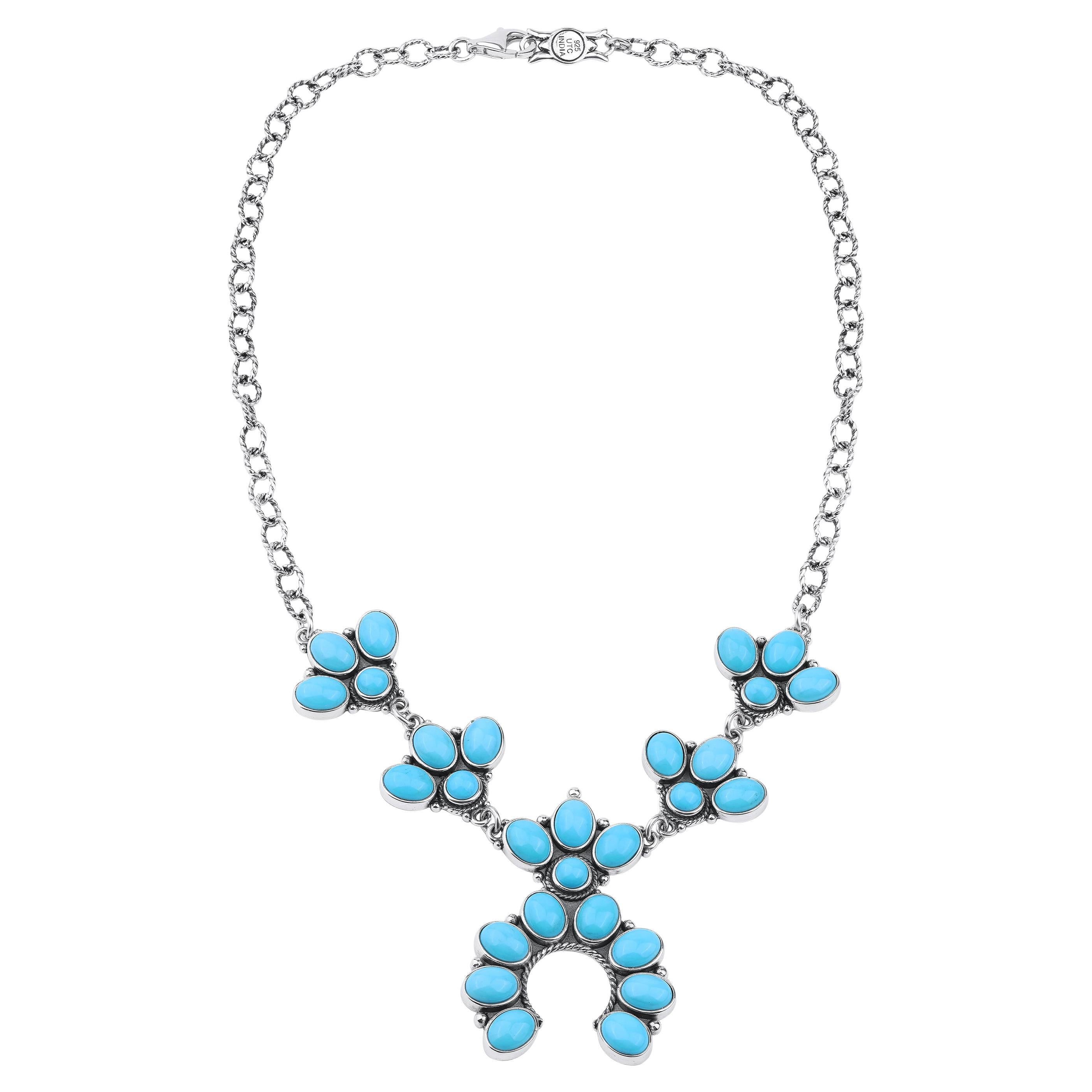 Collier Naja en argent Sterling Sleeping Beauty Turquoise Cluster en vente