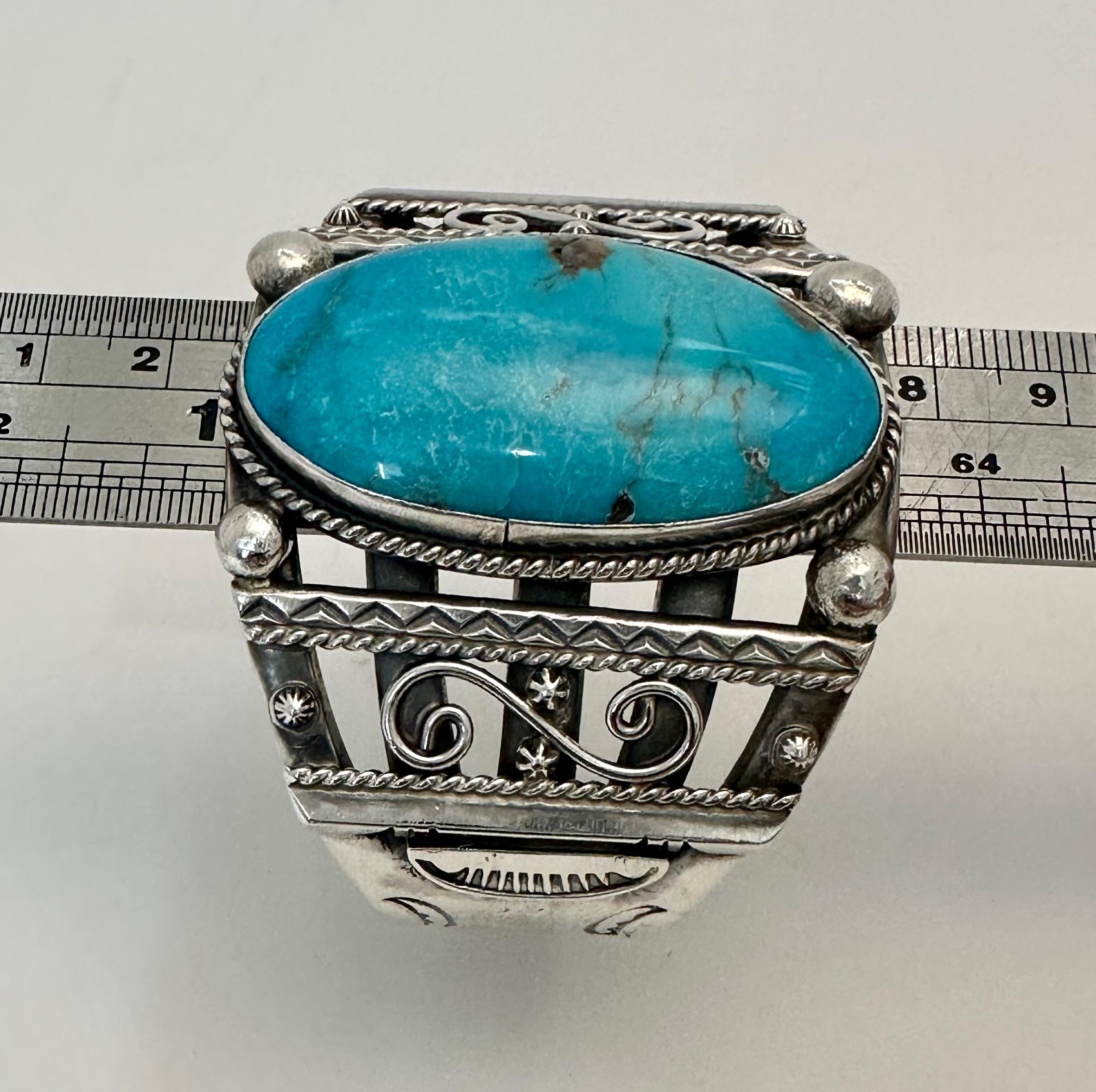 Sterling Silver & Sleeping Beauty Turquoise Cuff Bracelet by Frank Begay For Sale 4