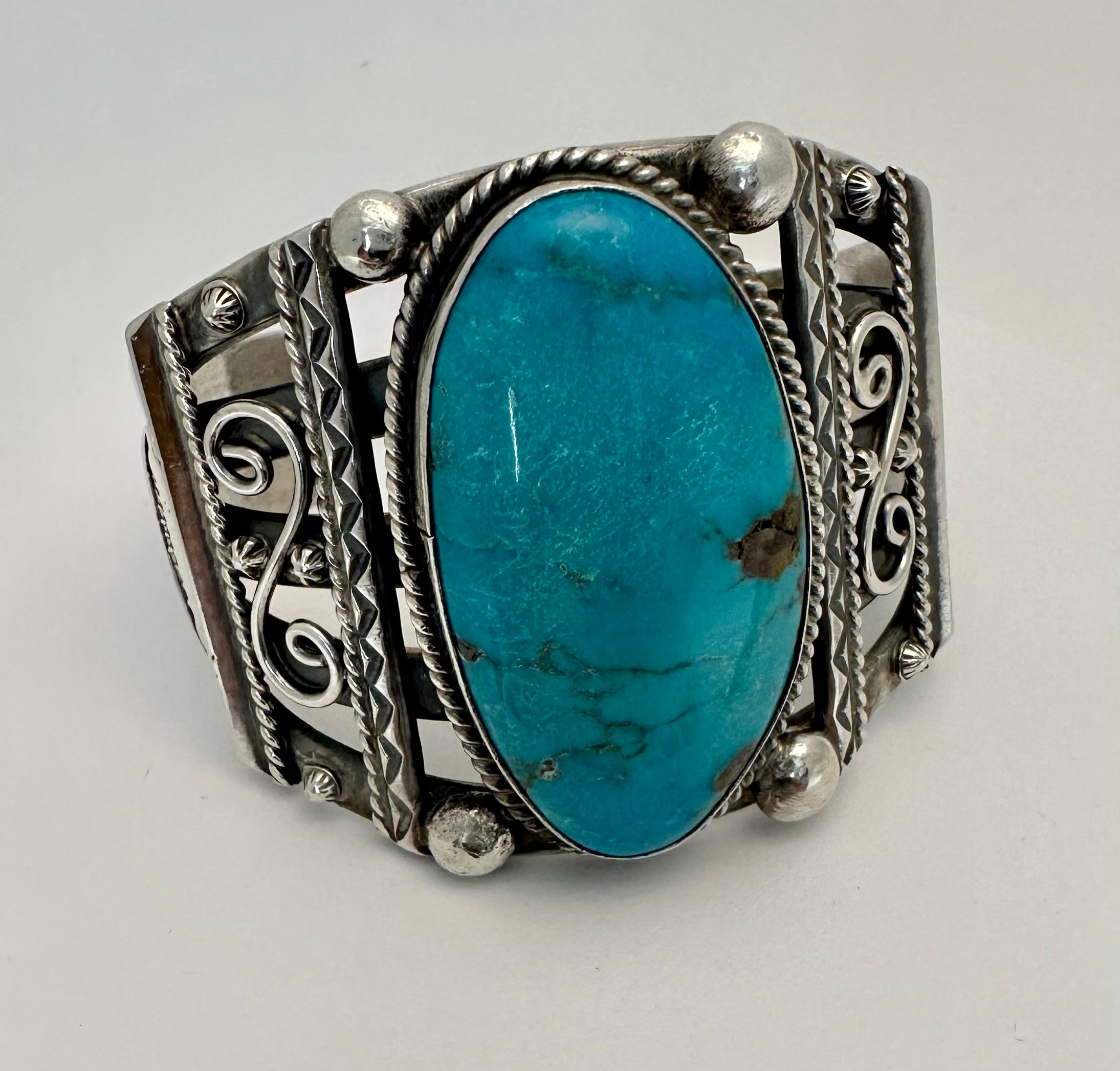 Sterling Silver & Sleeping Beauty Turquoise Cuff Bracelet by Frank Begay For Sale 5