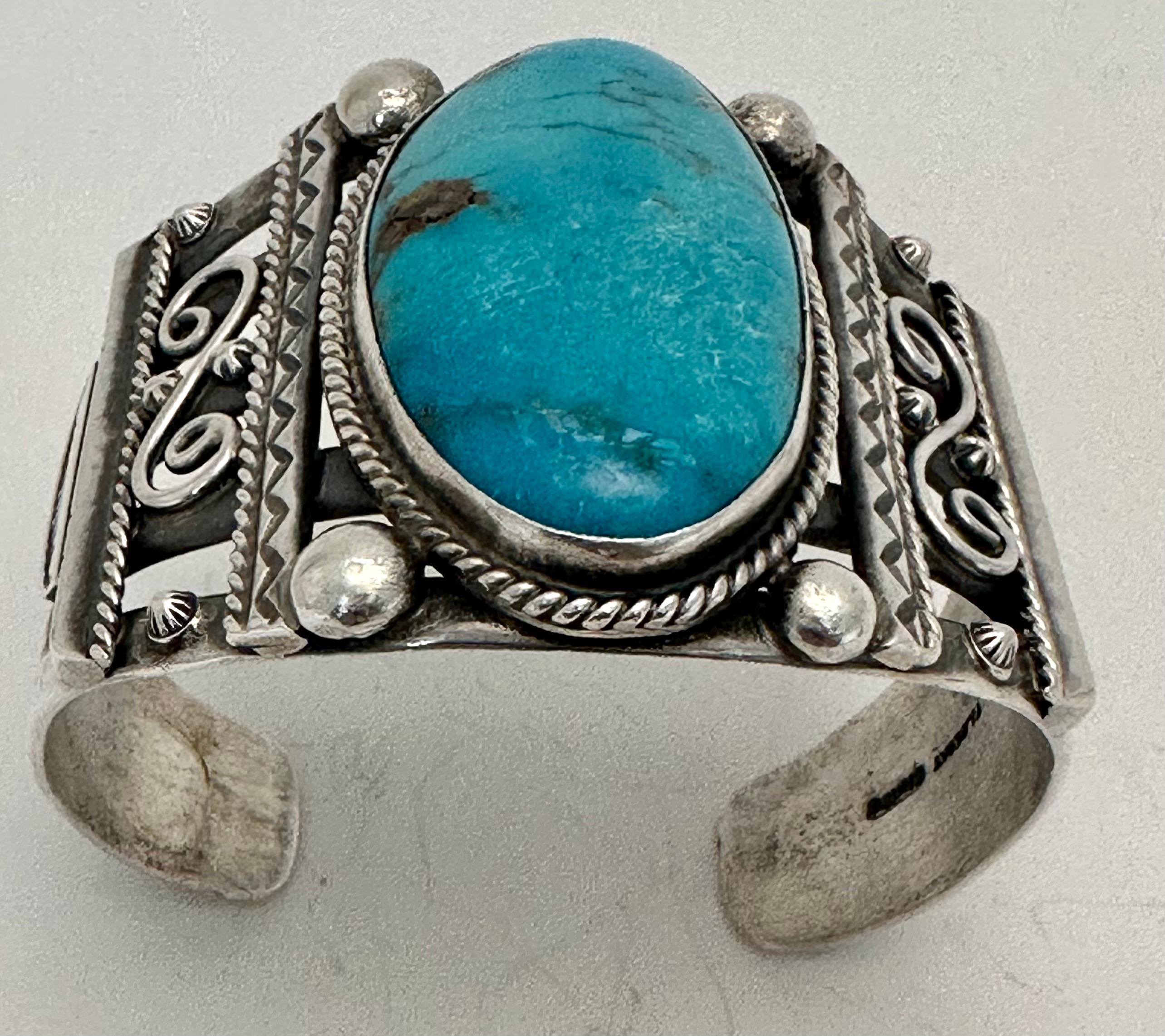 Artisan Sterling Silver & Sleeping Beauty Turquoise Cuff Bracelet by Frank Begay For Sale