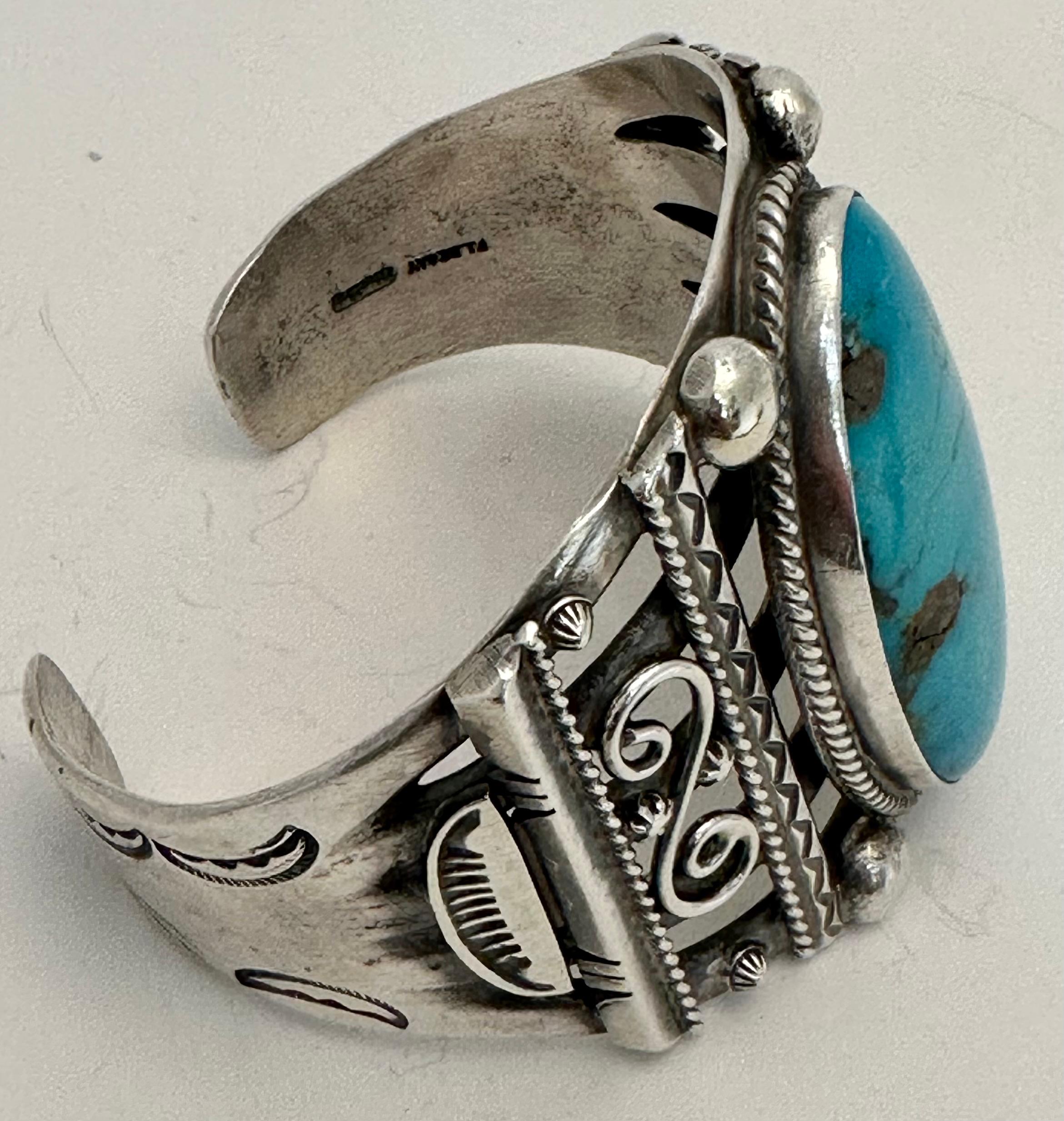 Cabochon Sterling Silver & Sleeping Beauty Turquoise Cuff Bracelet by Frank Begay For Sale