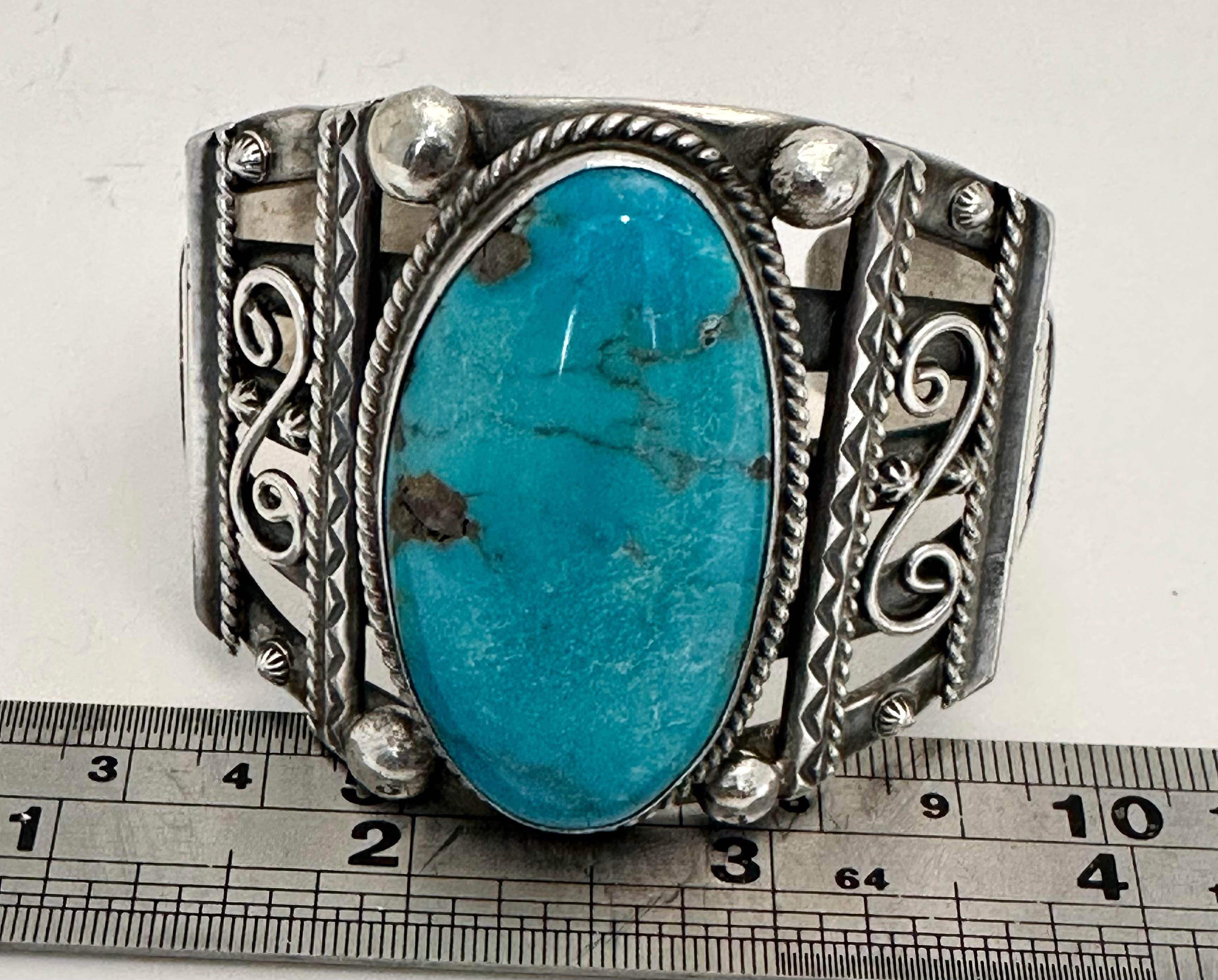 Sterling Silver & Sleeping Beauty Turquoise Cuff Bracelet by Frank Begay For Sale 1