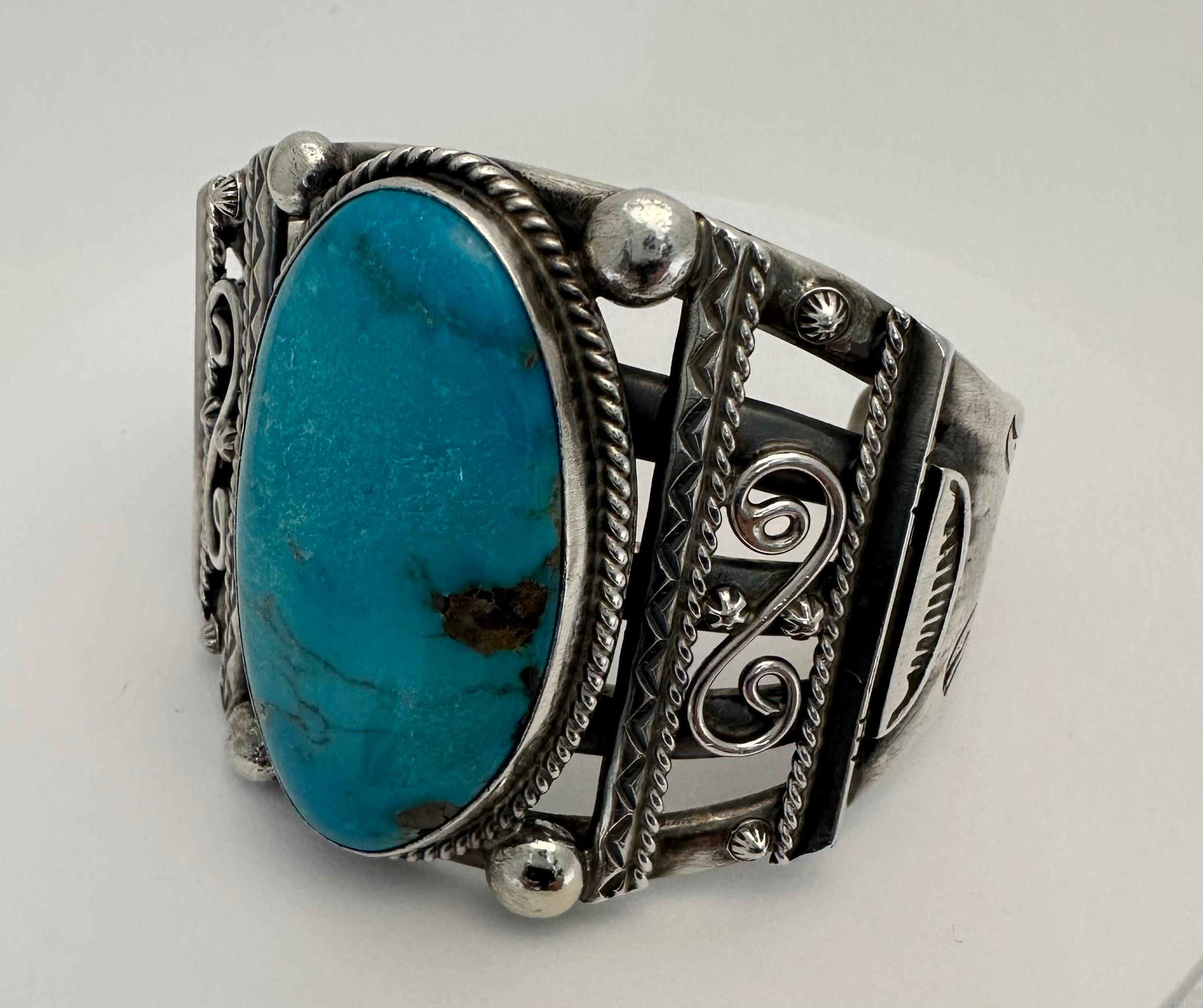 Sterling Silver & Sleeping Beauty Turquoise Cuff Bracelet by Frank Begay For Sale 2
