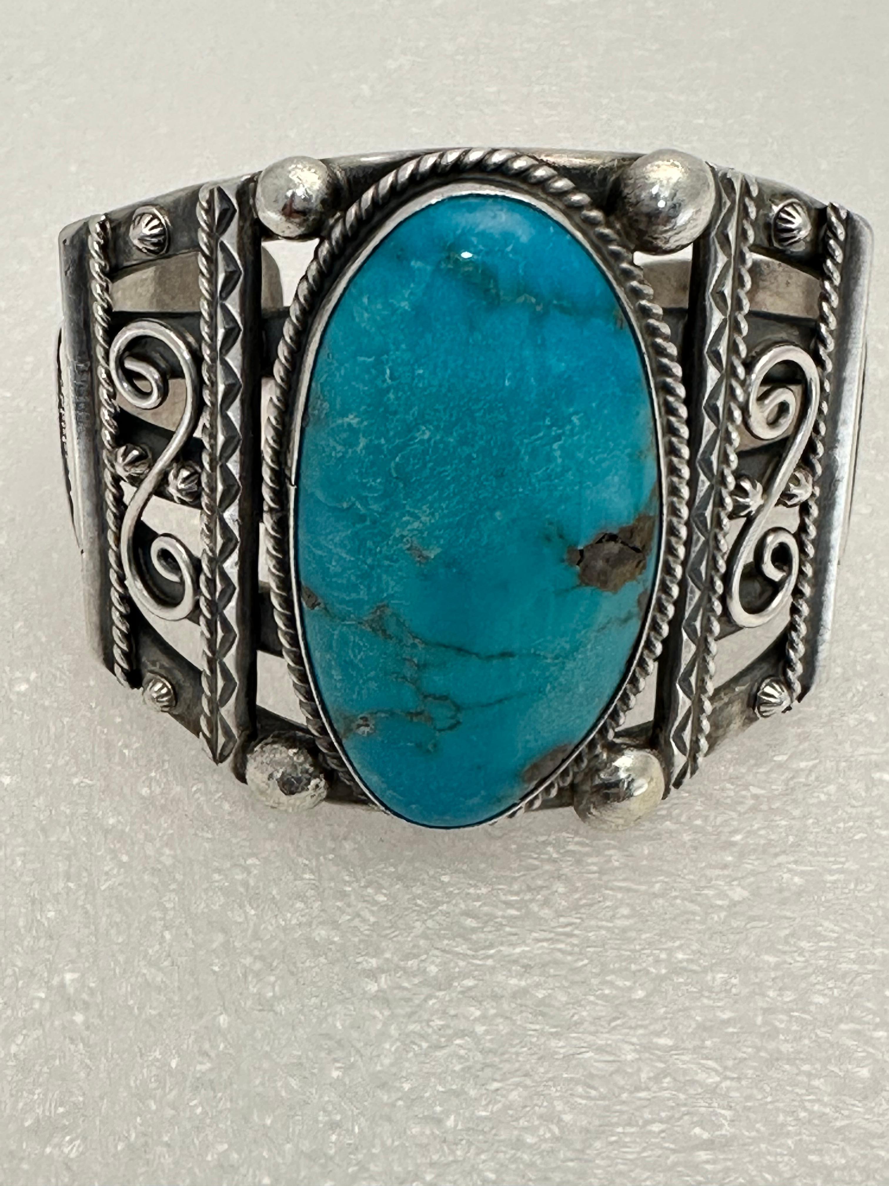Sterling Silver & Sleeping Beauty Turquoise Cuff Bracelet by Frank Begay For Sale 3