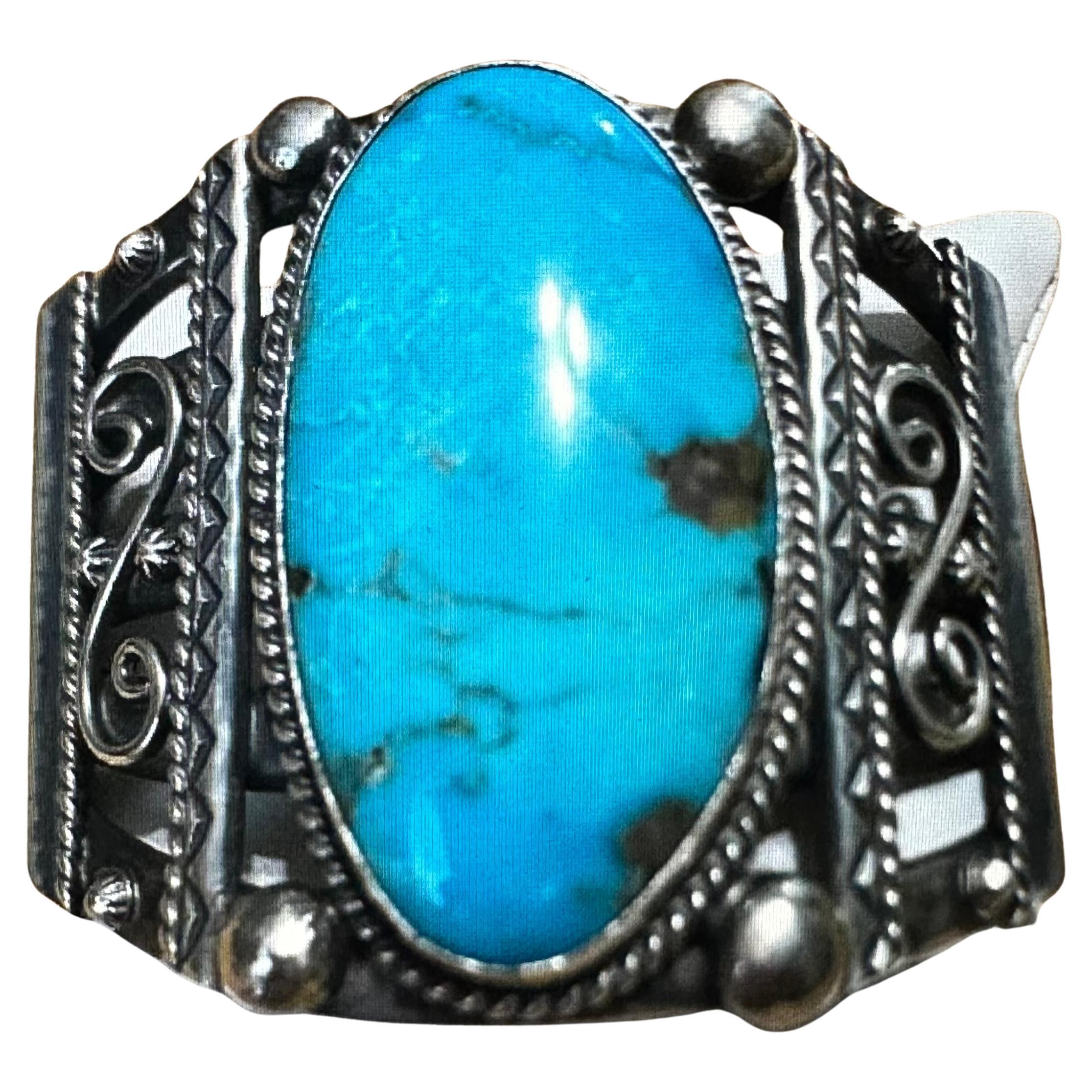 Sterling Silver & Sleeping Beauty Turquoise Cuff Bracelet by Frank Begay For Sale