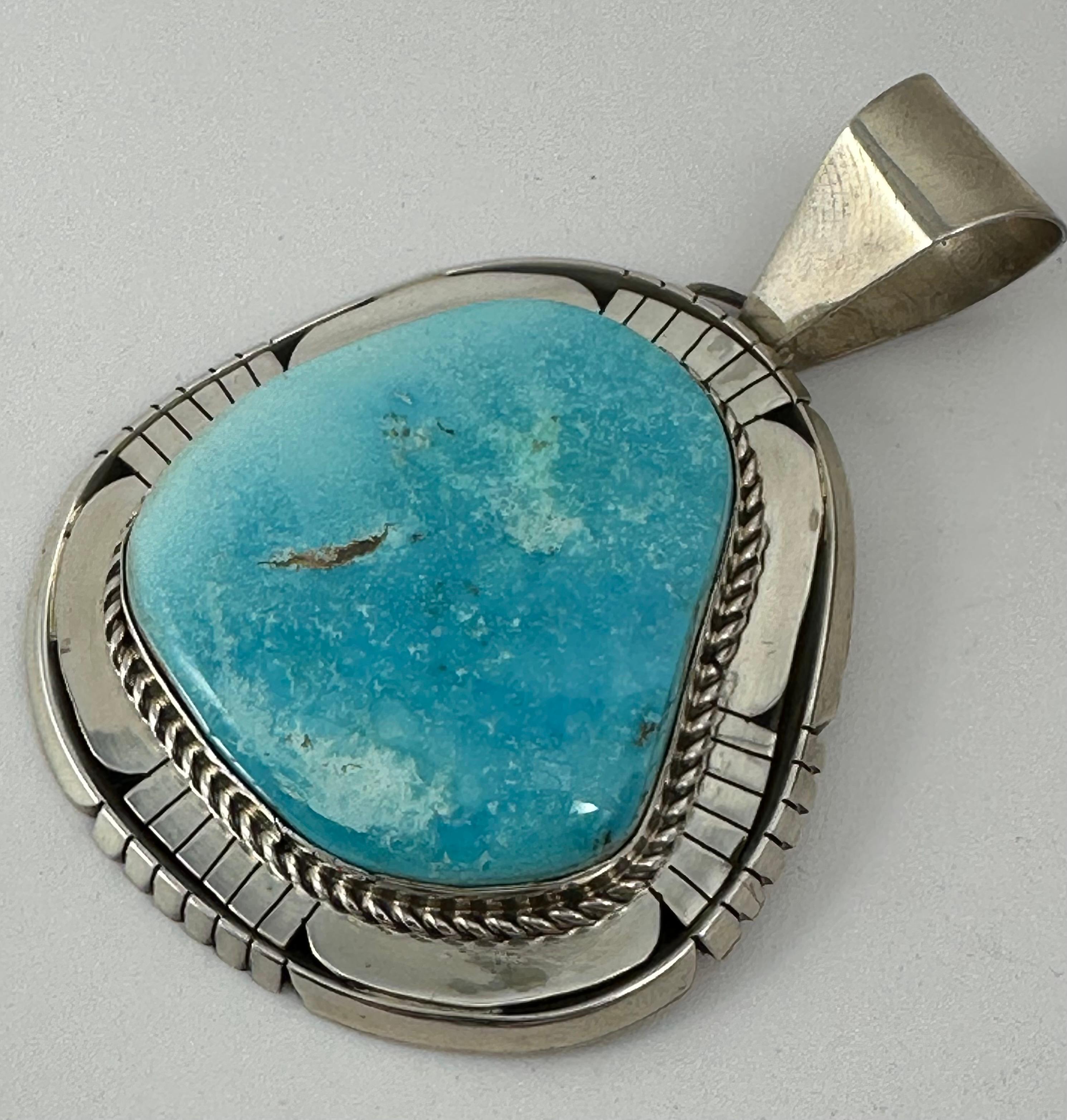 Artisan Sterling Silver Sleeping Beauty Turquoise Pendant by Navajo Artist Betta Lee For Sale