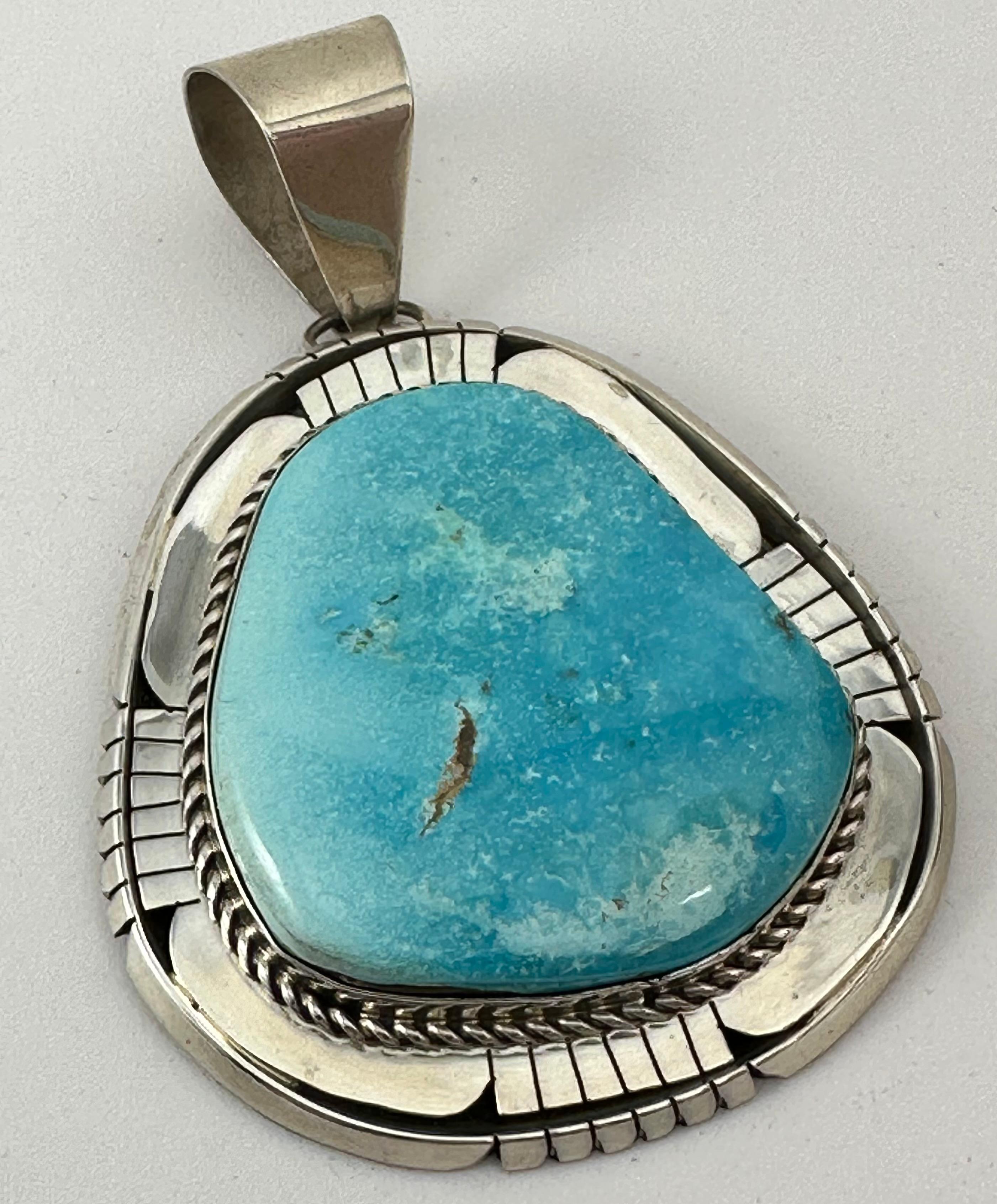 Cabochon Sterling Silver Sleeping Beauty Turquoise Pendant by Navajo Artist Betta Lee For Sale