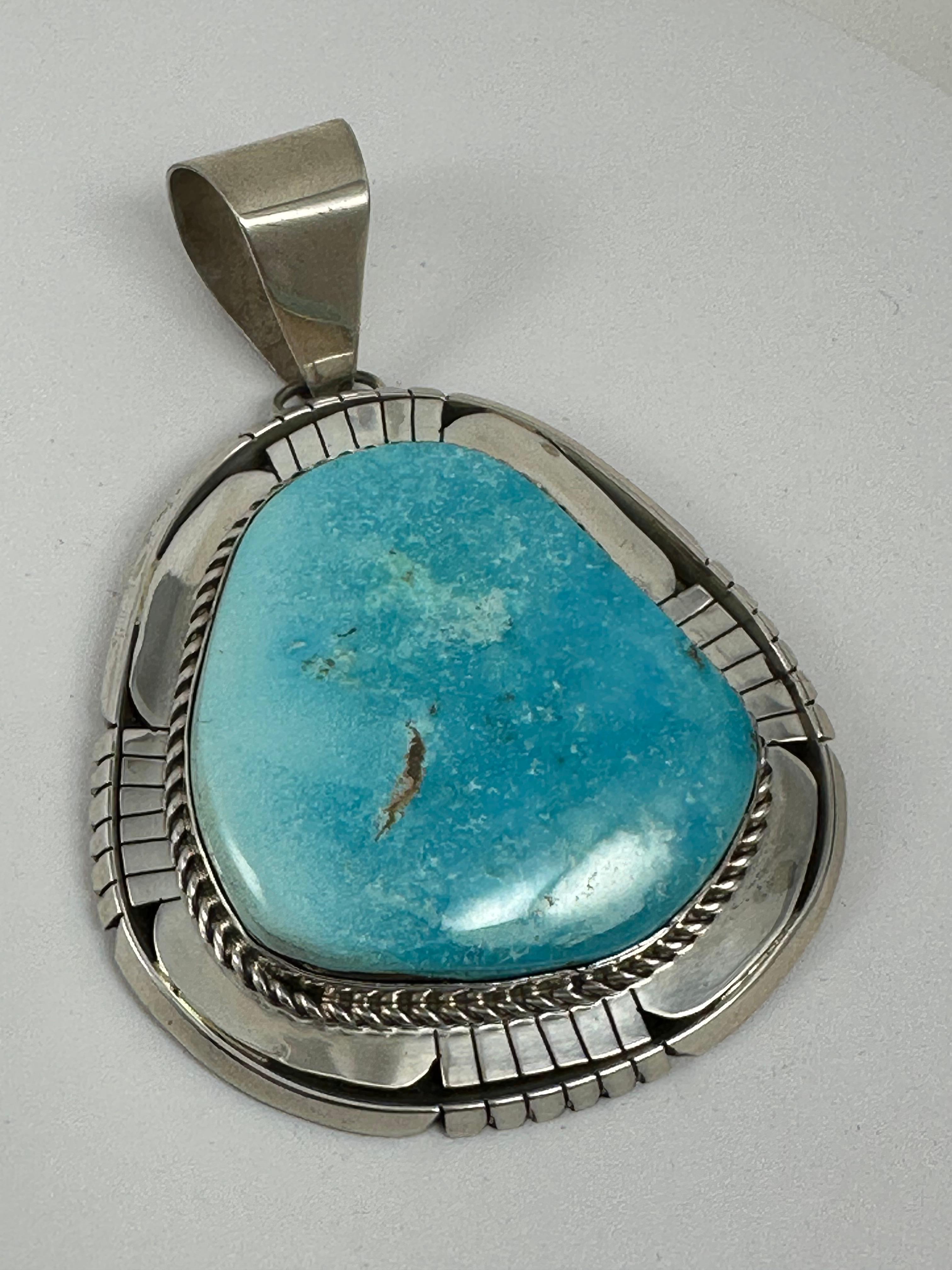 Sterling Silver Sleeping Beauty Turquoise Pendant by Navajo Artist Betta Lee In New Condition For Sale In Las Vegas, NV