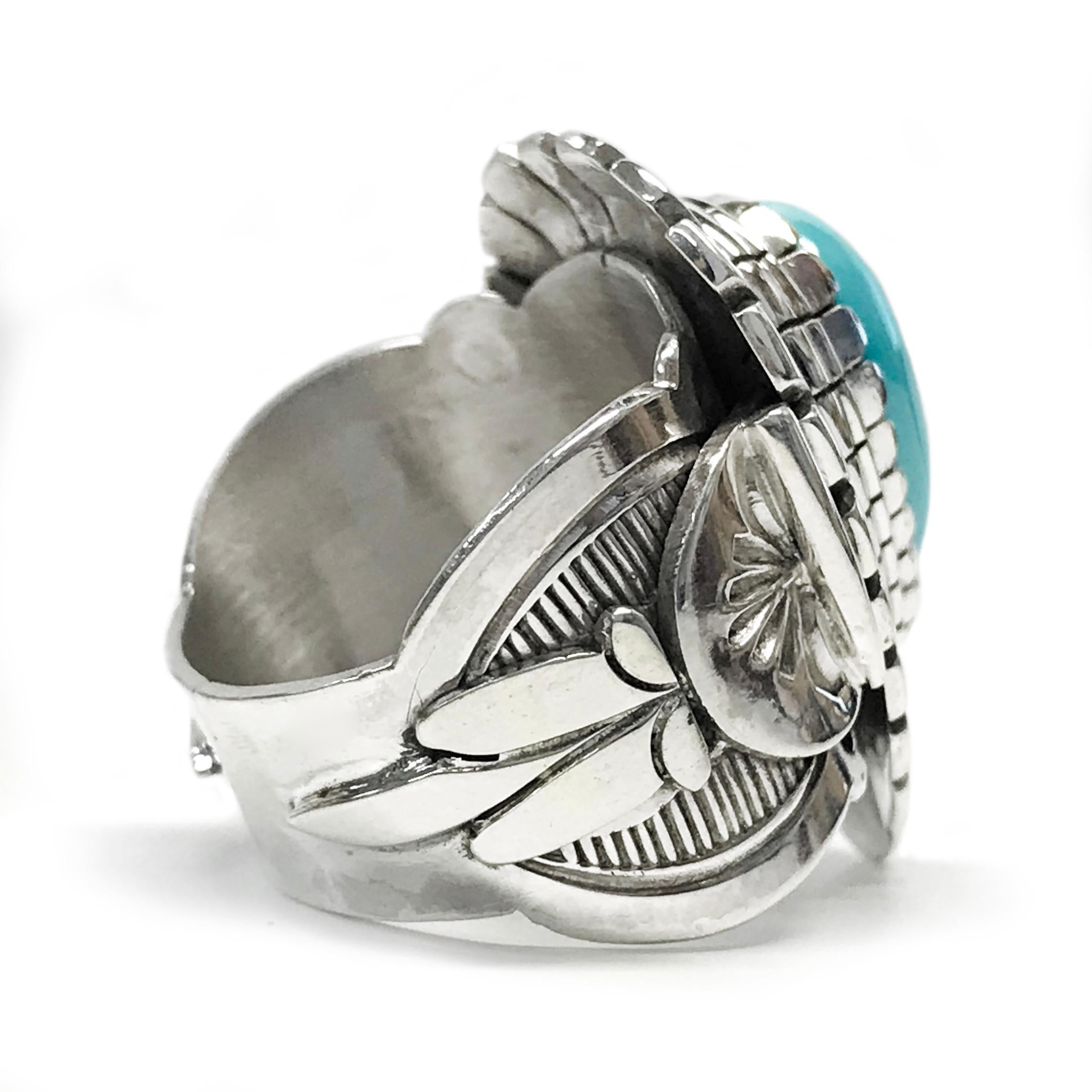 Cabochon Sterling Silver Sleeping Beauty Turquoise Ring