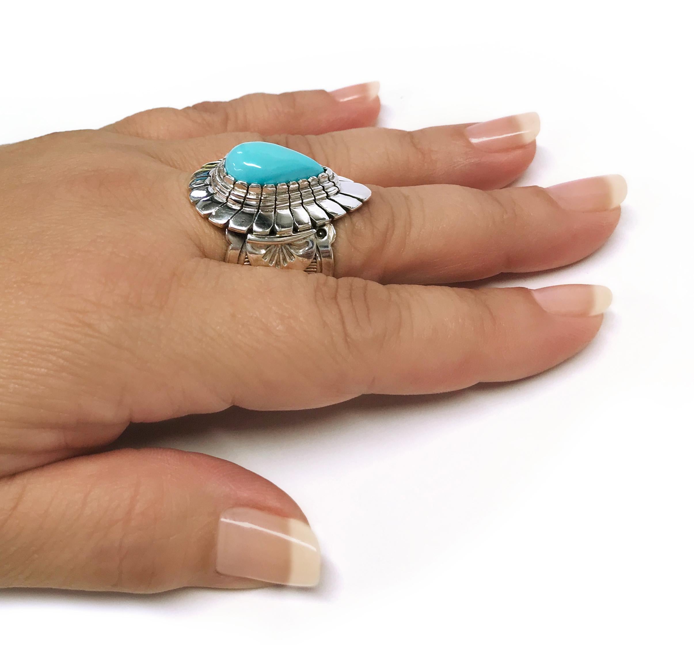 Women's or Men's Sterling Silver Sleeping Beauty Turquoise Ring