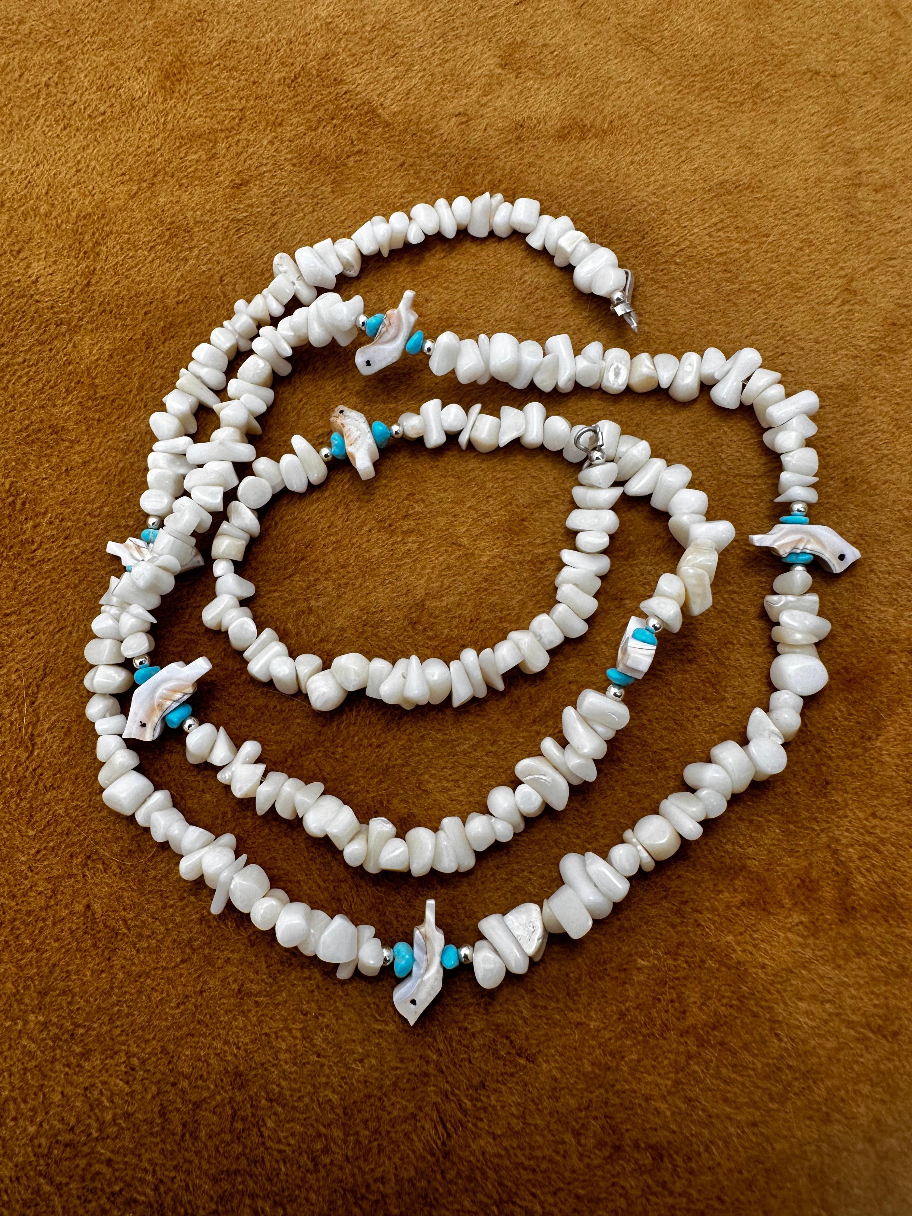 Sterling Silver .925 White Coral, Mother Of Pearl and Sleeping Beauty Turquoise Fetish 30