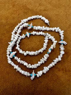 Sterling Silver  Sleeping Beauty Turquoise White Coral MOP Fetish 30" Necklace
