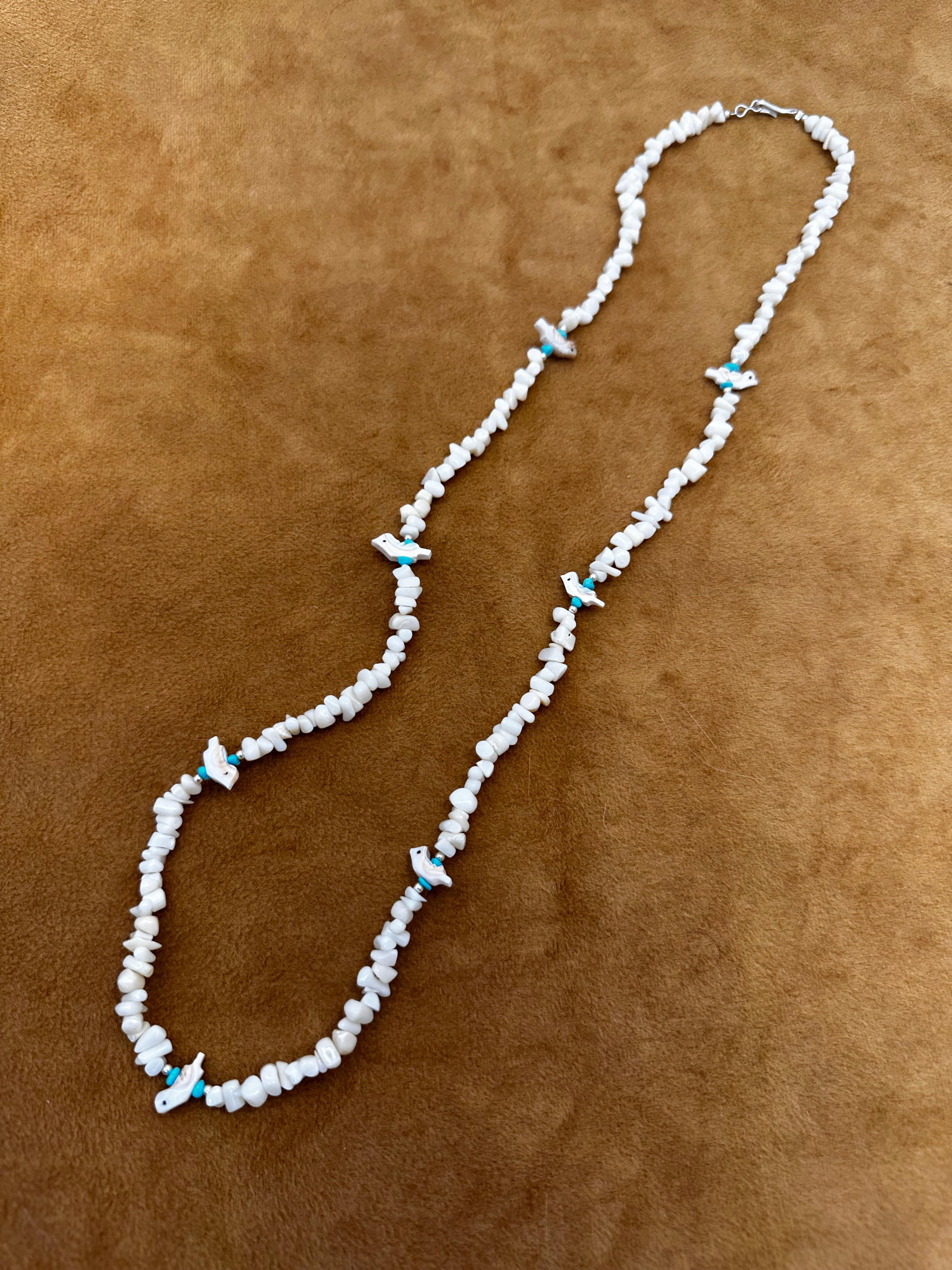 Sterling Silver  Sleeping Beauty Turquoise White Coral MOP Fetish 30
