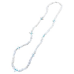 Used Sterling Silver  Sleeping Beauty Turquoise White Coral MOP Fetish 30" Necklace