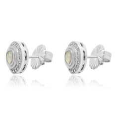 Sterling Silver Sliced Diamond Halo Stud Earrings