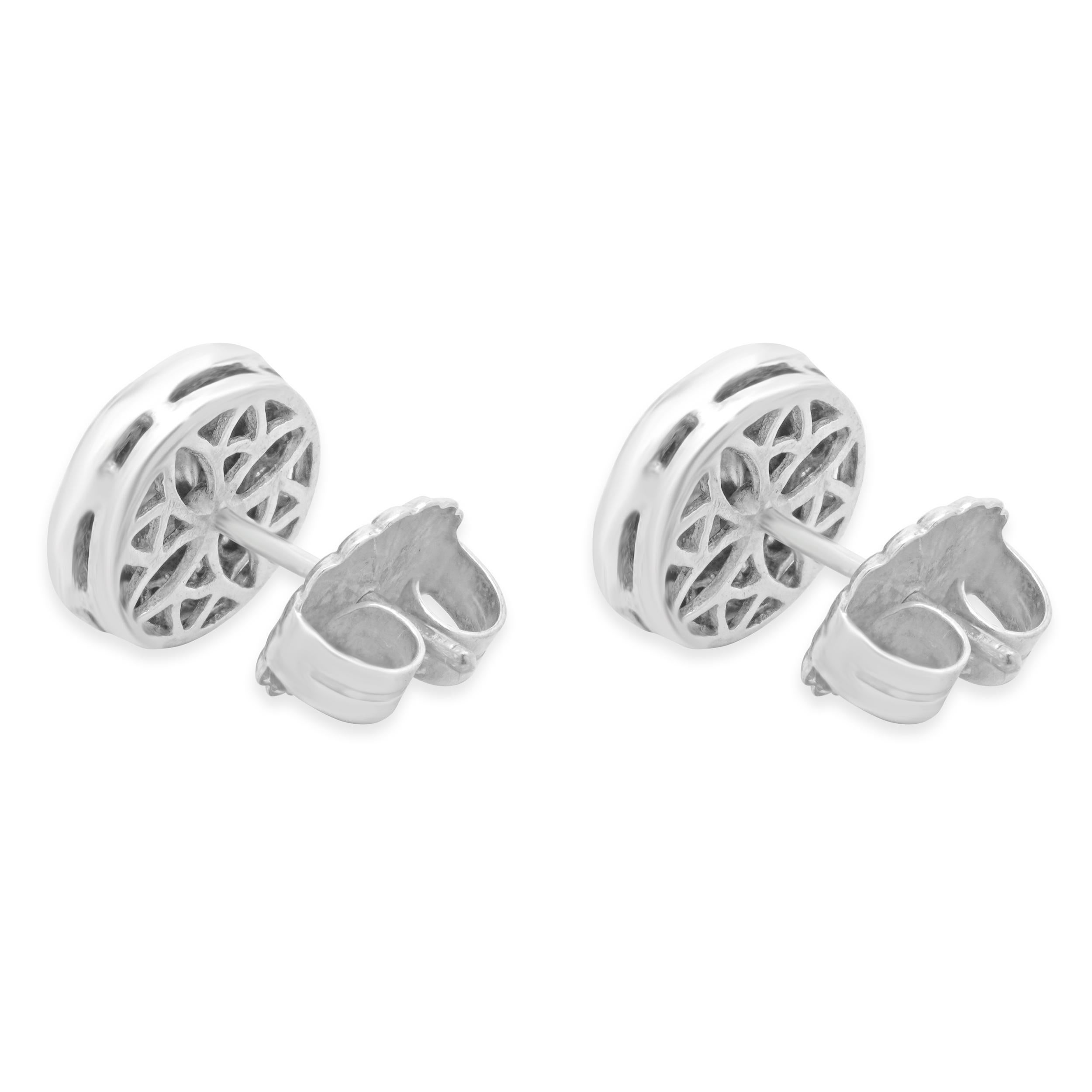 Round Cut Sterling Silver Sliced Diamond Halo Stud Earrings For Sale