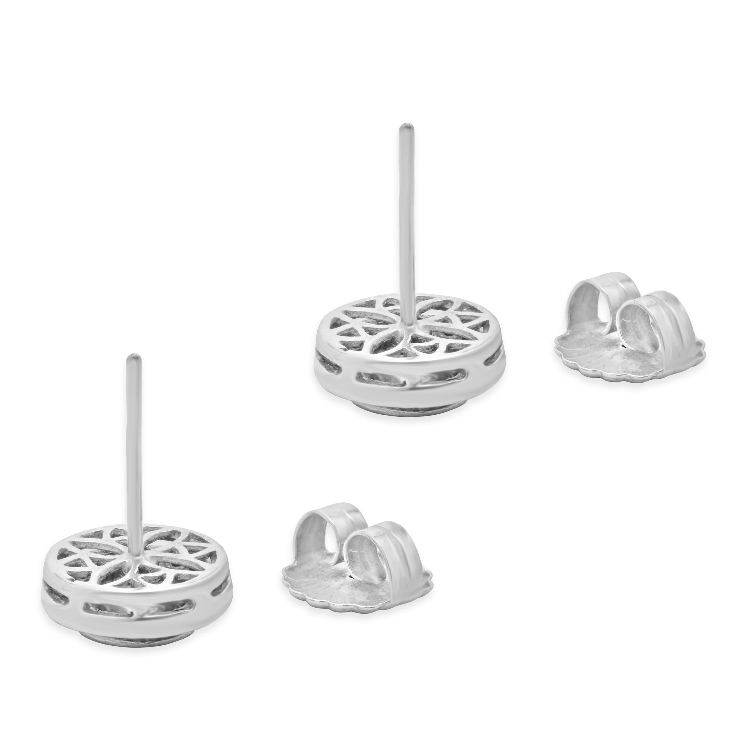 Sterling Silver Sliced Diamond Halo Stud Earrings In Excellent Condition For Sale In Scottsdale, AZ