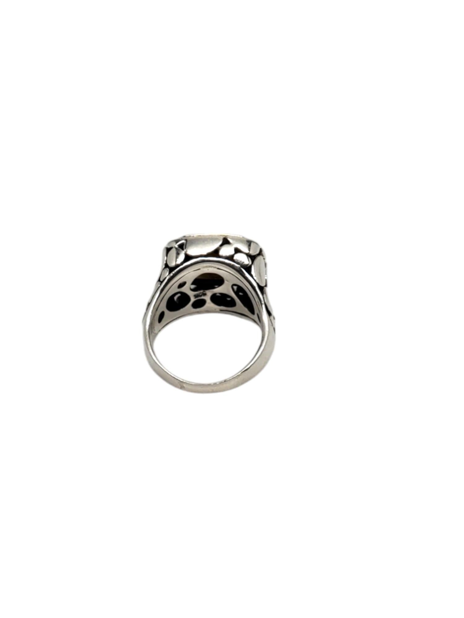 Cushion Cut Sterling Silver Smokey Quartz Pebbled Ring Size 8.25 #18811 For Sale