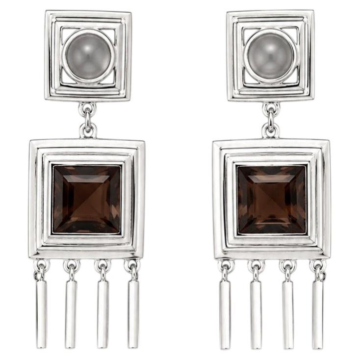 Sterlingsilber, Rauchquarz und Mondstein – Art-déco-Ohrringe von Nathalie Edenburg