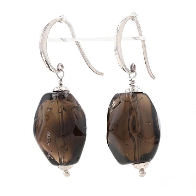Sterling Silver Smoky Quartz Dangle Earrings - 925 Tumbled Pierced In Good Condition For Sale In Greensboro, NC