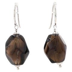 Sterling Silver Smoky Quartz Dangle Earrings - 925 Tumbled Pierced