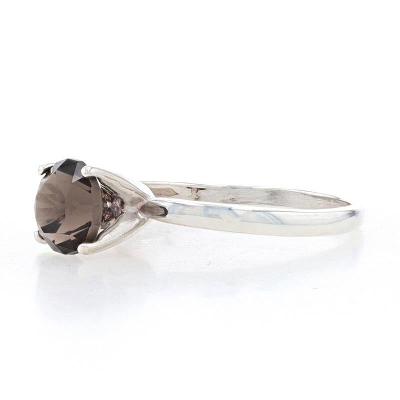 Sterling Silver Smoky Quartz Solitaire Engagement Ring - 925 Round 1.10ct In Excellent Condition For Sale In Greensboro, NC