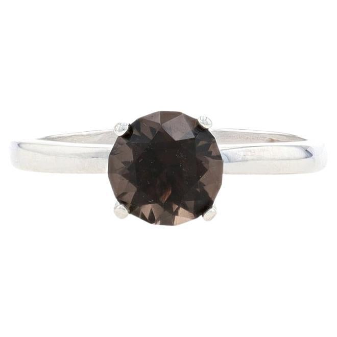 Sterling Silver Smoky Quartz Solitaire Engagement Ring - 925 Round 1.10ct For Sale