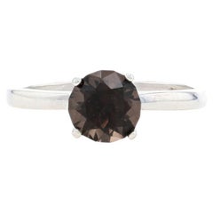 Sterling Silver Smoky Quartz Solitaire Engagement Ring - 925 Round 1.10ct