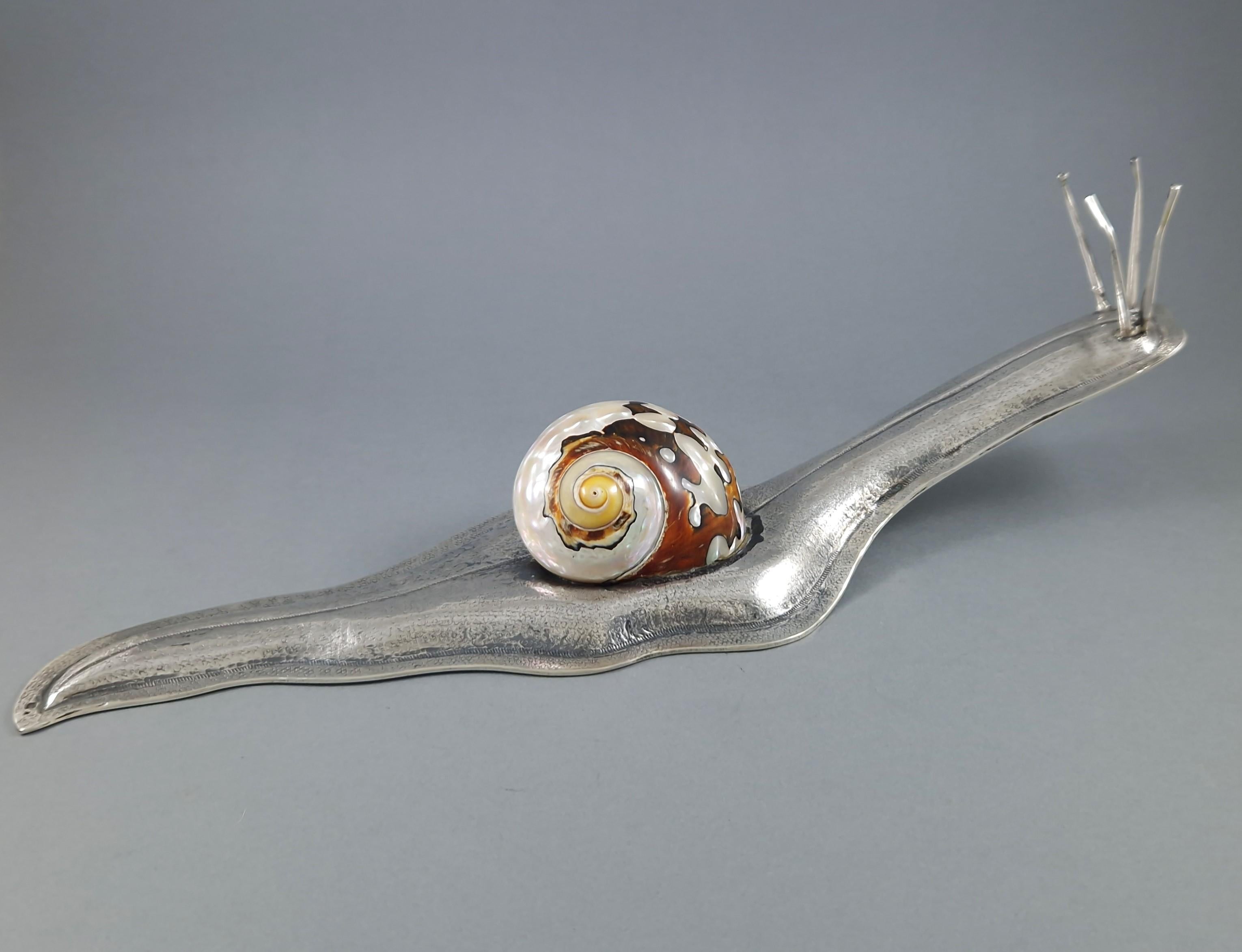 Sterling silver snail with natural shell