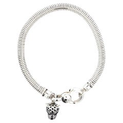 Sterlingsilber Schlangenarmband Cheetah Charm Schwarze und Weiße Diamanten Saphire