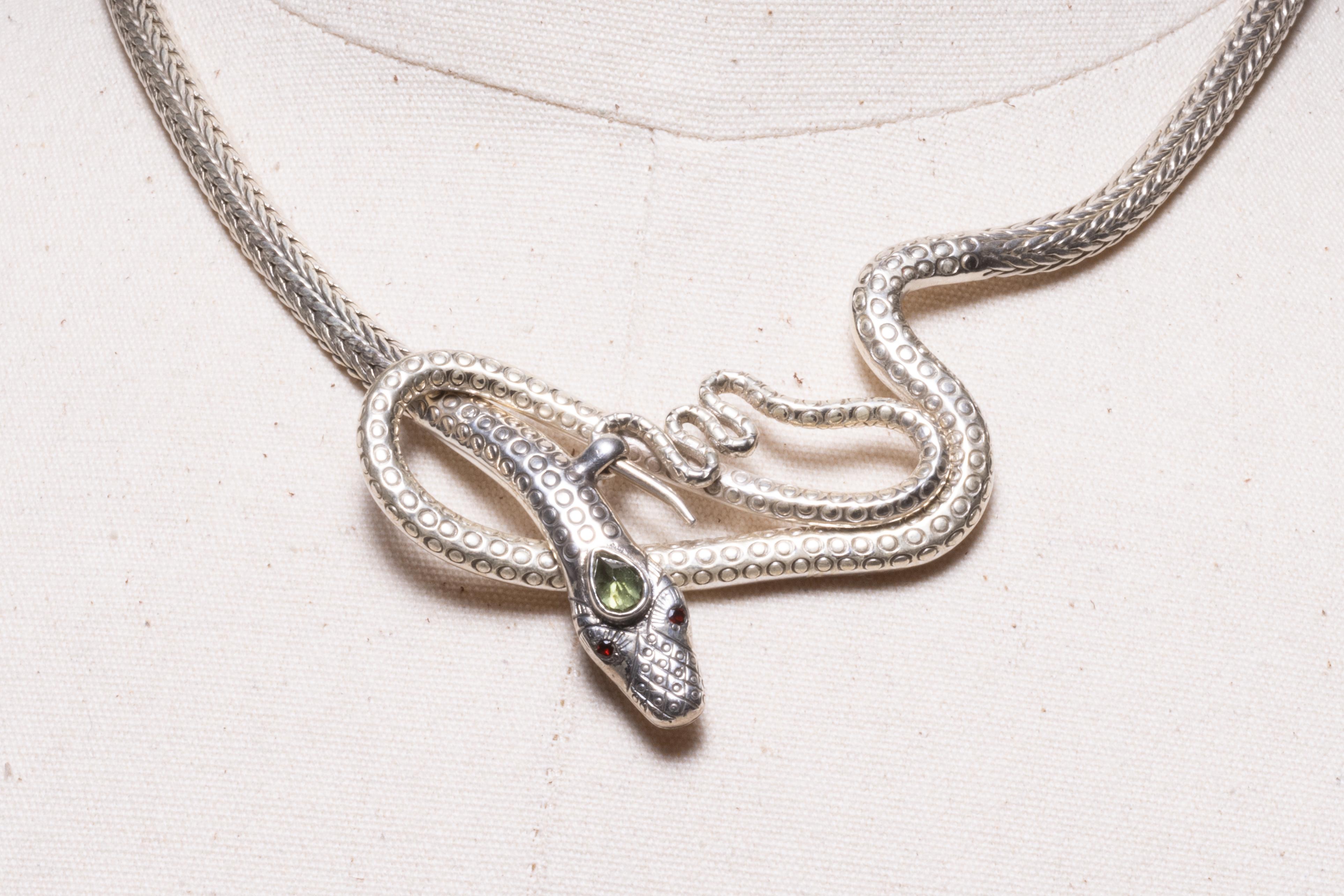 Sterling Silver Snake Chain Necklace with Peridot For Sale at 1stDibs ...