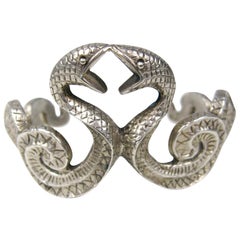 Vintage Sterling Silver Snake Cuff Bracelet Double Headed Serpent