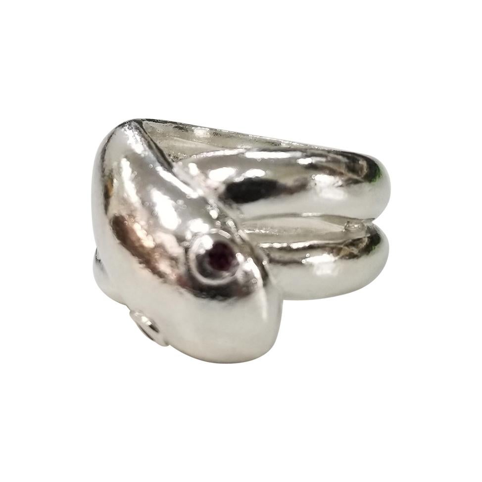 Sterling Silver "Snake" Ring with a Ruby Eye For Sale