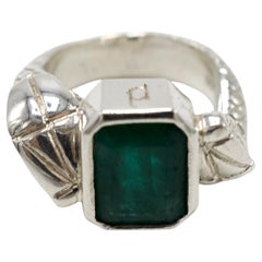 Baguette Emerald Double Snake Ring Sterling Silver