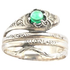 Sterling Silver Snake Ring with Green Glass