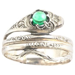 Vintage Sterling Silver Snake Ring with Green Glass 