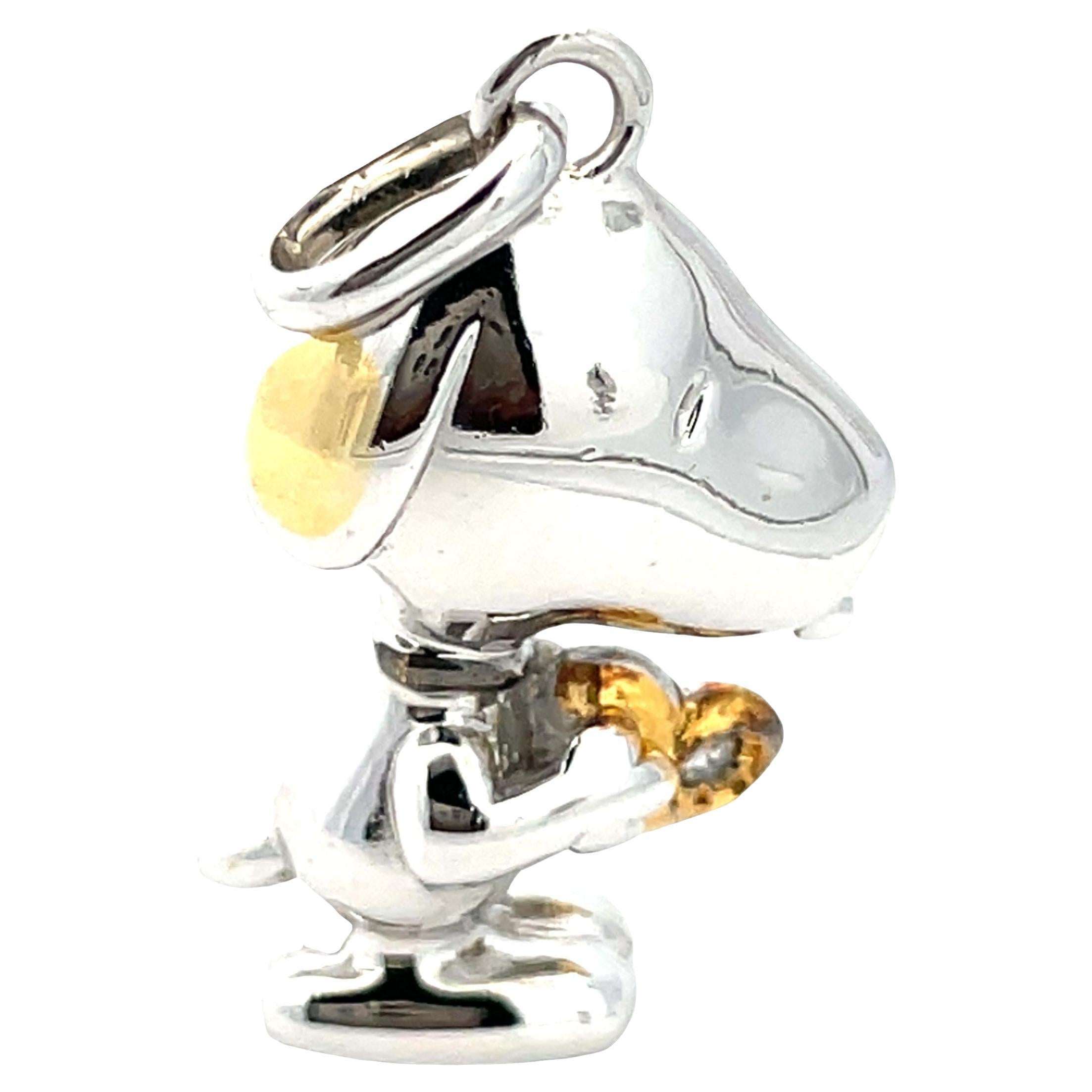 Sterling Silber Snoopy Charme mit vergoldetem Herz und Diamant