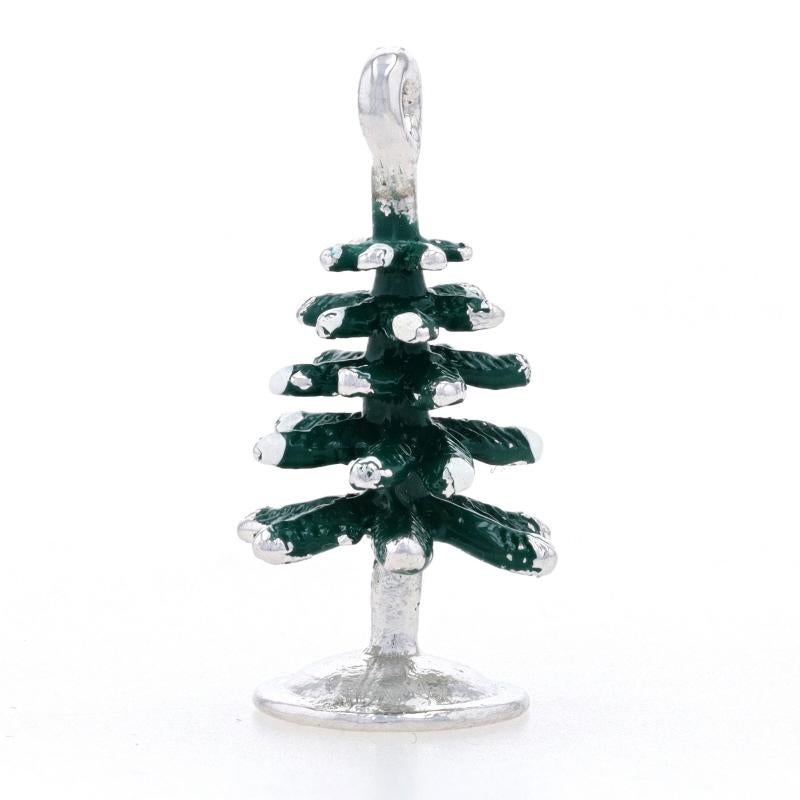 Brand: Beau

Metal Content: Sterling Silver

Material Information
Enamel
Colors: Green & White

Theme: Snow Capped Christmas Tree, Winter Holiday

Measurements
Tall (from stationary bail): 7/8