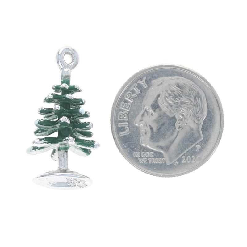 Women's Sterling Silver Snow Capped Christmas Tree Charm - 925 Enamel Winter Holiday For Sale