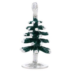 Sterling Silver Snow Capped Christmas Tree Charm - 925 Enamel Winter Holiday