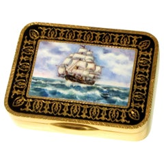 Sterling Silver Snuff Box Fire Enameled Hand Painted Miniature Salimbeni